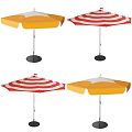 Outdoor Sunshade Umbrella Designs With Red White Stripes And Yellow Colors For Patio Garden