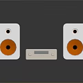Modern White Audio Speakers With Orange Drivers And Central Control Unit 3d model