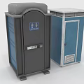 Public Restroom Cabinets In Dark Gray And Blue With Signs And Ventilation Grille
