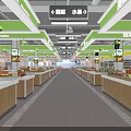 Supermarket Fresh Food Section With Meat Counter Seafood Display Glass Cases And Lighting
