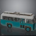 Vintage Blue And White Bus With Rustic Design And Roof Antenna