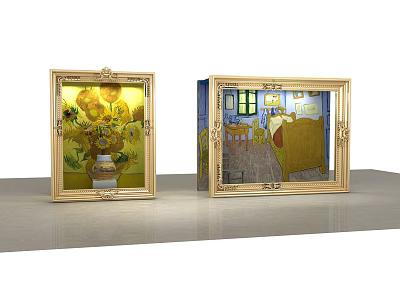Elegant Golden Picture Frames Displaying Van Gogh Sunflowers And Bedroom Paintings 3d model