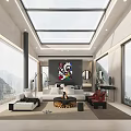 Modern Hotel Room Interior With Skylight Floor to Ceiling Windows Mountain View and Comfortable Sofa