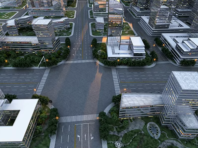 Aerial Urban Planning View With High Rise Buildings Road Network And Green Spaces 3d model
