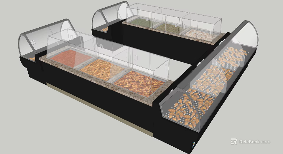 Supermarket Grocery Display Cases With Transparent Glass And Various Bulk Food Items 3d model 