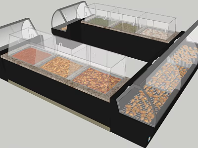 Supermarket Grocery Display Cases With Transparent Glass And Various Bulk Food Items 3d model