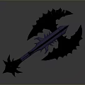 Dark Fantasy 3D Sword Featuring Bat Like Wings Purple Blade and Spikes