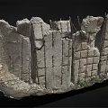 Broken Concrete Wall With Exposed Steel Bars And Grid Structure And Greenery At Base