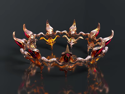 Elegant Decorative Crown With Gold Metal And Red Gemstones For Home Decor 3d model