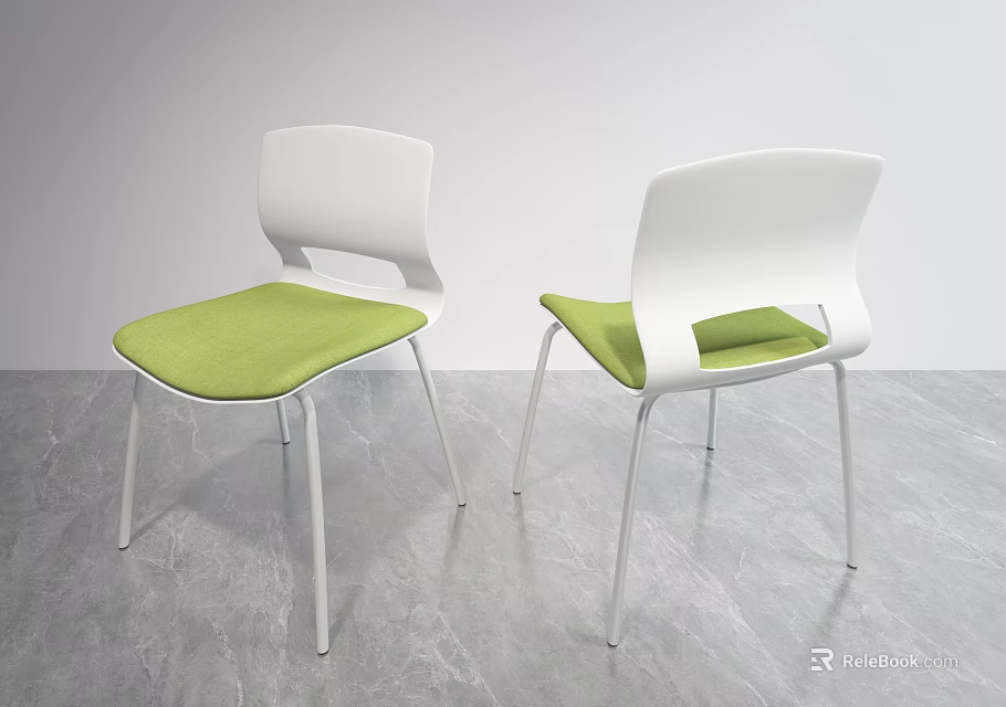 Modern Leisure Chairs With White Backrest Green Seat And Metal Legs 3d model 