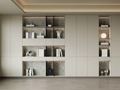 Elegant Modern Built in Bookcase With Books Decorative Items Shelves And Soft Lighting 3d model
