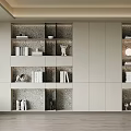 Elegant Modern Built in Bookcase With Books Decorative Items Shelves And Soft Lighting 3d model