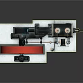 Industrial Mechanical Equipment With Red Wheel Black Body And Base Blocks