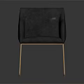 Modern Gray Upholstered Accent Chair with Armrests and Gold Metal Legs on Reflective Surface