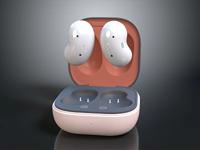 Stylish White Wireless Earbuds With Open Pastel Pink Charging Case And Ergonomic Design 3d model
