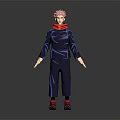 Anime Fantasy Creature Character With Pink Hair Red Scarf Blue Outfit And Red Shoes