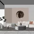 Elegant Modern Light Sofa And Round Coffee Table Set With Accent Pillows Decorative Wall Mirror 3d model