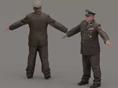 Men In Military Uniforms With Back And Front Views Wearing Hats And Decorative Badges 3d model