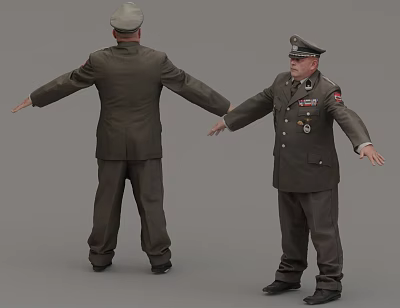 Men In Military Uniforms With Back And Front Views Wearing Hats And Decorative Badges 3d model