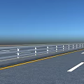 Road Facilities Featuring Green Guardrail White Arrow Markings Yellow Line On Roadway And Blue Sky