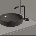 Contemporary Bathroom Round Stone Basin With Black Faucet On White Countertop