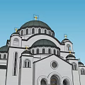 Historic Ancient Architecture with White Exterior Green Domes Spires and Arched Doors