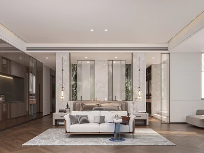 Modern Bedroom Interior Design With King Size Bed Area Rug And Floor Lamp 3d model