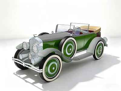 Vintage Green Convertible Car With Tan Top Classic Design Silver Accents And Large Wheels 3d model