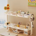 Cozy Room Two Tier Storage Shelf With Sunflowers Stationery Figurines Headphones And Mugs