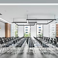 Modern Conference Room Interior Setup With Neatly Arranged Chairs Large Windows and Wall