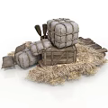 Modern Farm Storage Setup With Hay Bales Bundled Packages Wooden Crate And Broom