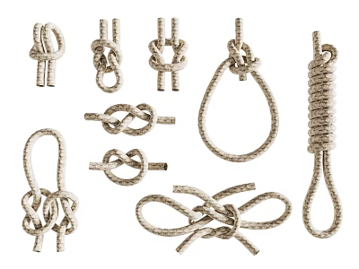 Various Decorative Rope Knots in Different Shapes and Sizes Design 3d model