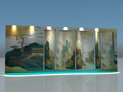 Traditional Chinese Landscape Art Display Screen With Mountain Pavilion And Lighting 3d model