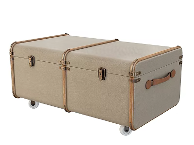 Beige Vintage Suitcases With Leather Trim Brass Latches And Rolling Wheels 3d model