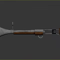 Vintage Metallic Weapon With Shiny Surface Wooden Grip Tubular Structure And Sights