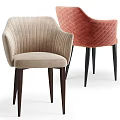 Striped And Tufted Accent Chairs In Beige And Red With Dark Wooden Legs