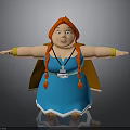 Cartoon Female Character With Red Braided Hair Blue Dress Necklace Yellow Bracelets And Brown Cape
