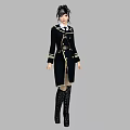 A Woman Wearing Black Uniform Coat With Gold Trim White Shirt And Long Boots