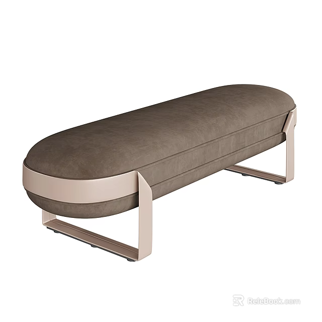 Modern Dark Brown Upholstered Sofa Bench With Light Metal Frame Design 3d model 