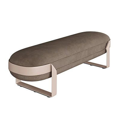 Modern Dark Brown Upholstered Sofa Bench With Light Metal Frame Design 3d model