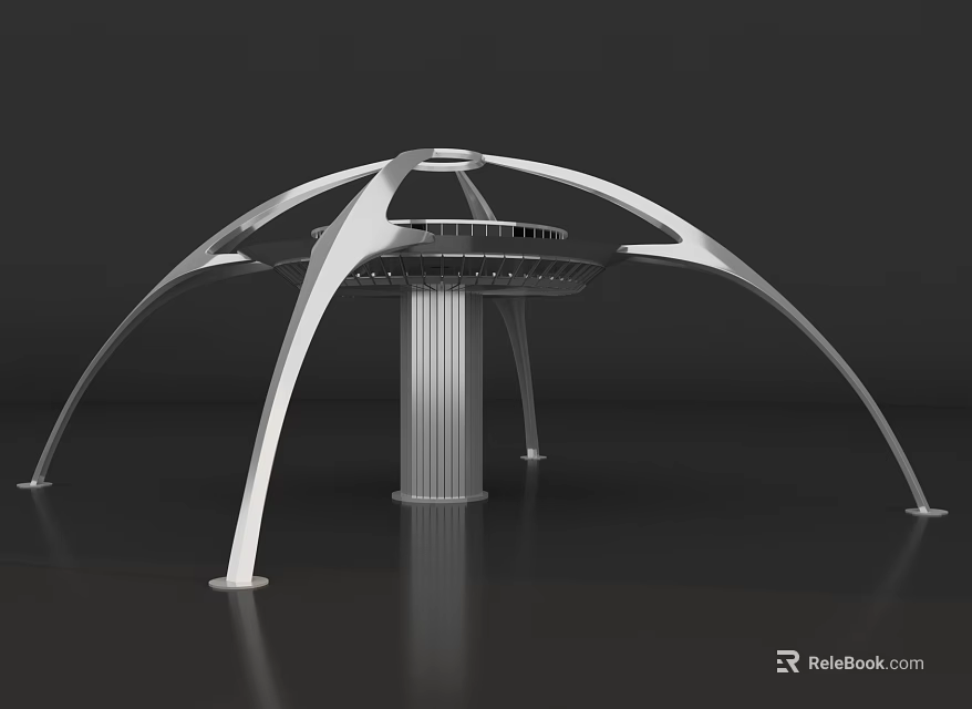 Modern Architectural Structure With Curved Supports And Central Column Design 3d model 