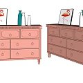 Pink Entryway Cabinet And Sideboard With Drawers Flamingo Painting And Vases