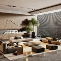 Modern Living Room Interior Featuring Sofa Coffee Table Set Fireplace And Green Plant