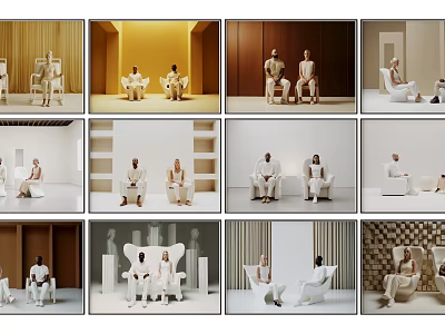 Minimalist Interior Scenes With Figures Across Diverse Color Schemes And Furniture 3d model