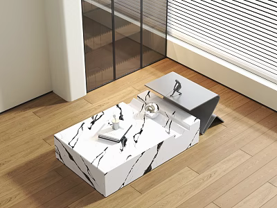 Modern Marble Coffee Table with Sleek Design in Contemporary Living Room Interior 3d model