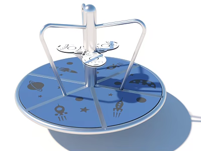 Blue Circular Garden Ornament With Space Theme Stars Rocket And Astronaut Patterns 3d model