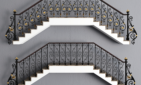 European-style Stairs Wrought Iron Railing Stairs 3d model