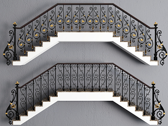 European-style Stairs Wrought Iron Railing Stairs 3d model