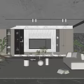 Modern Living Room Interior With White Sofa TV Wall Green Plants And Area Rug