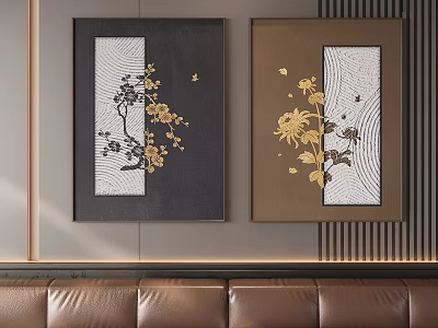Abstract Paintings Featuring Golden Flowers On Black And Brown Backgrounds For Interior Wall Decor 3d model